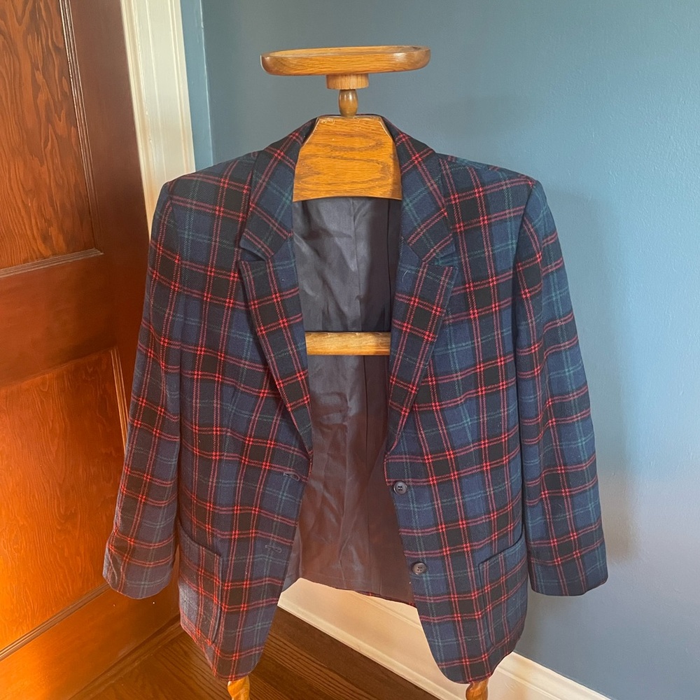 USED Vintage Retro Sports Jacket 34S Blue Red Plaid
